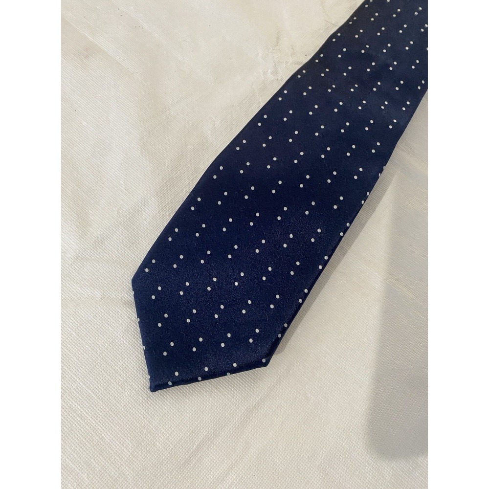 oscar de la renta Vintage Silk Polka Dot Tie Navy Blue White